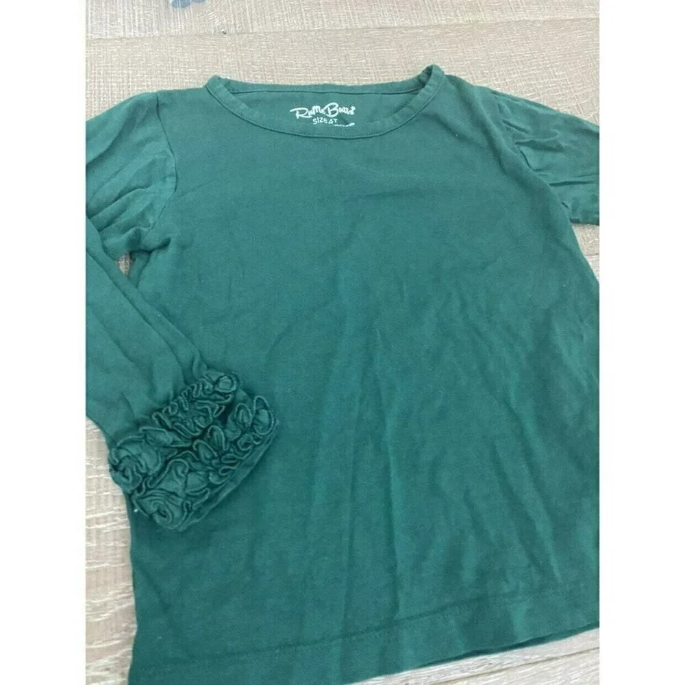 RuffleButts Green Ruffle Long sleeve Shirt